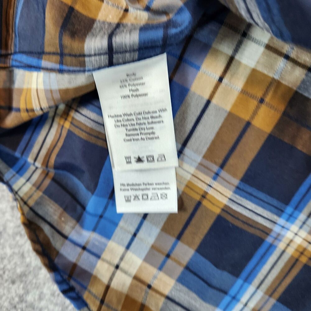Eddie Bauer Travex Shirt Men Medium Blue Plaid Classic‎ Fit Button Mesh Pocket - Picture 6 of 11